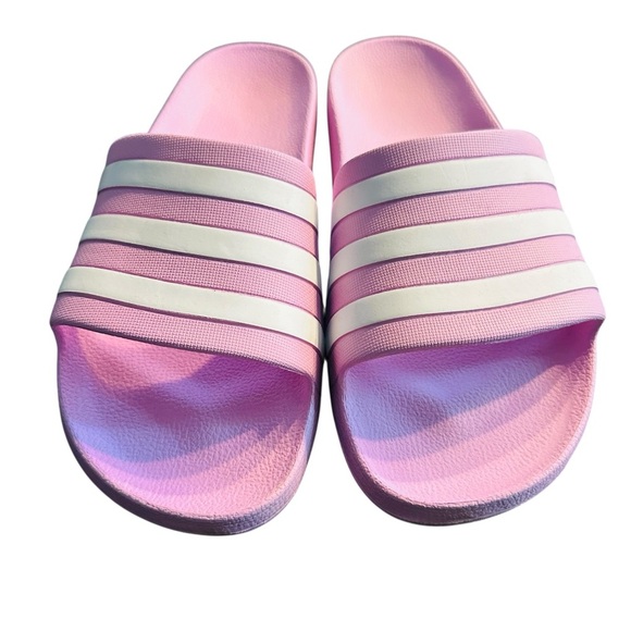 Adidas Adilette Aqua Slides Women’s Size 11 Pink White Stripes Comfort Sandals - Picture 4 of 9